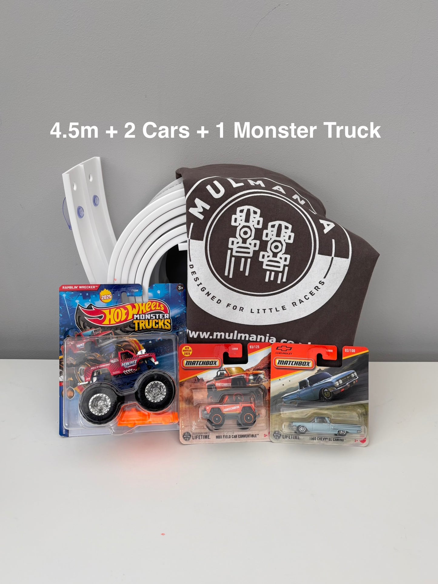4.5m Race Track + 2 Diecast Cars + 1 Monster Truck (Bundle)